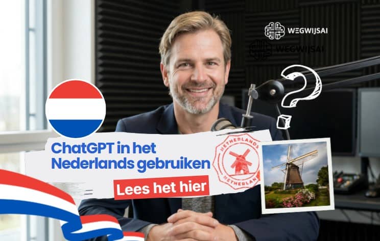 Man met microfoon en Nederlandse vlag, promotie van ChatGPT in het Nederlands.