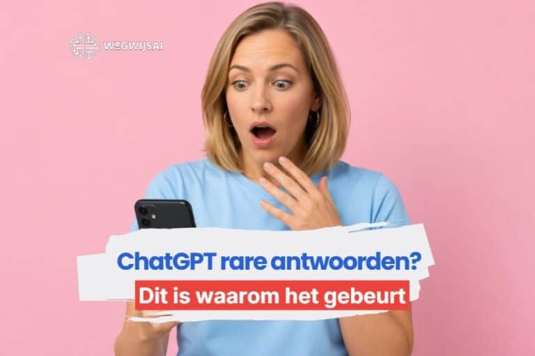 Sanne kijkt verbaasd naar een laptop met een vreemd ChatGPT antwoord op het scherm