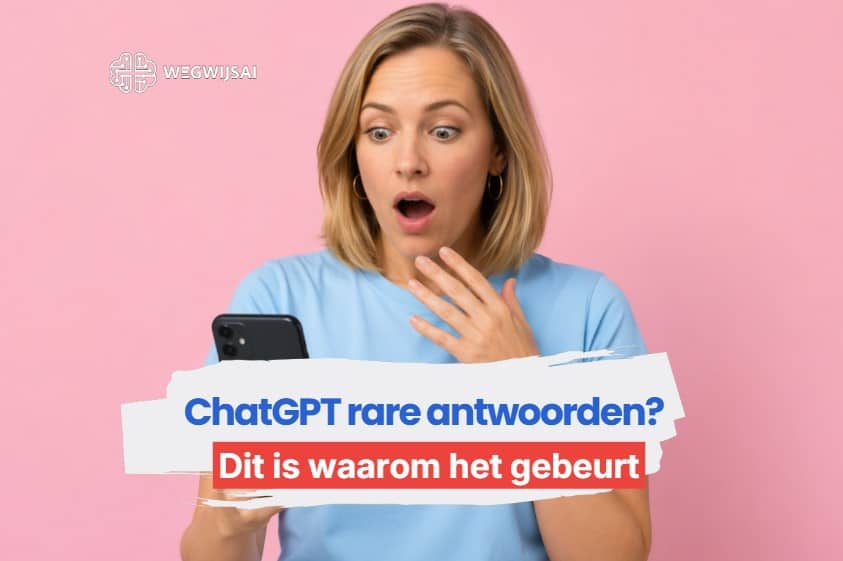 Sanne kijkt verbaasd naar een laptop met een vreemd ChatGPT antwoord op het scherm