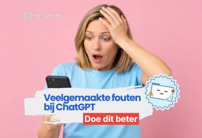 Sanne kijkt naar een laptop met een verkeerd ChatGPT antwoord en een vraagteken erboven