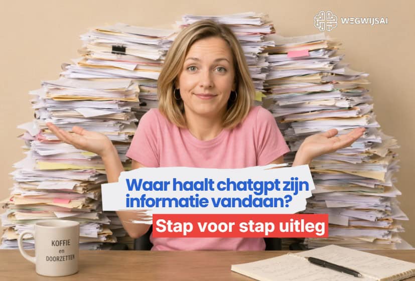 Vrouw kijkt nadenkend naar ChatGPT en vraagt zich af waar de informatie vandaan komt.