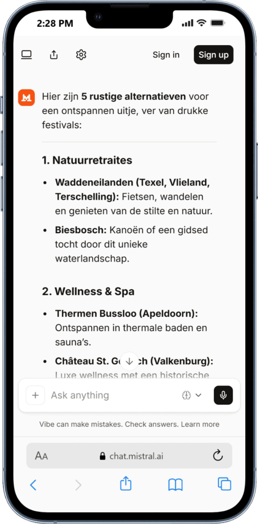 ChatGPT rare antwoorden Ontdek rustgevende natuur- en wellnessuitjes voor ontspanning en plezier bij WegwijsAI.
