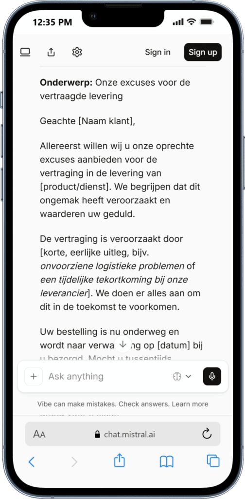 Chatgpt veilig gebruiken.  AI-oplossingen voor vertragingen en excuses bij levering | WegwijsAI.