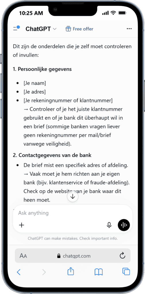 Vervolgvraag antwoord ChatGPT