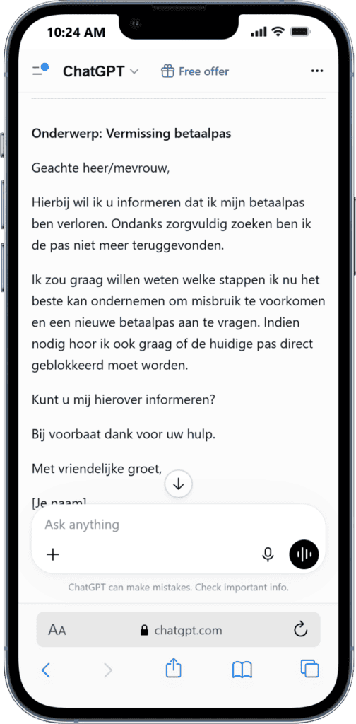 Voorbeeldvraag is ChatGPT veilig