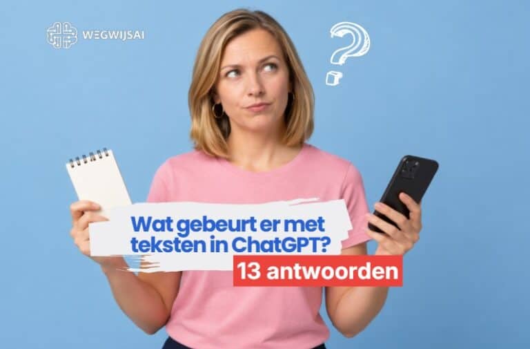 Vrouw kijkt naar tekst in ChatGPT en vraagt zich af wat er met haar gegevens gebeurt