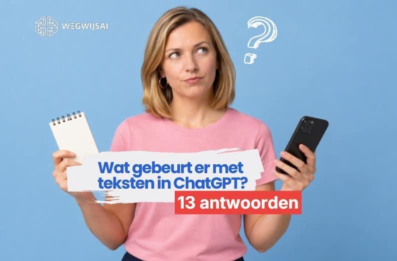 Vrouw kijkt naar tekst in ChatGPT en vraagt zich af wat er met haar gegevens gebeurt
