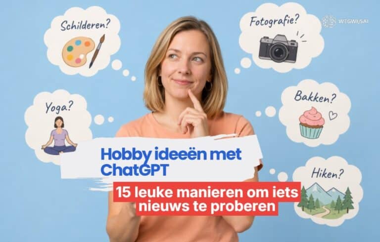 Sanne zoekt hobby ideeën met ChatGPT op een laptop