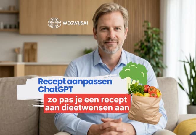 Man met boodschappentas met verse groenten en fruit in keuken.