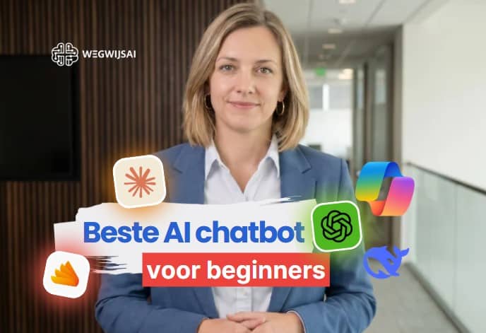 ChatGPT plus kosten. Beste AI chatbot voor beginners .Professionele vrouw met AI-symbolen en chatbottekst, geschikt voor beginners.