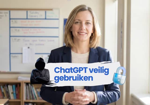 Vrouw met bord over veilig gebruik van ChatGPT en privacybescherming. Is ChatGPT veilig.