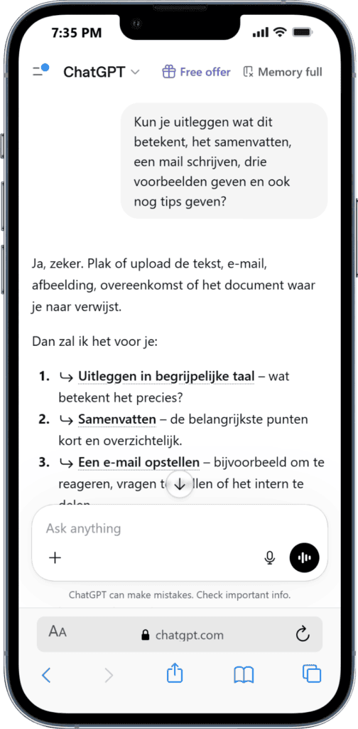 chatgpt antwoord verschijnt langzaam.