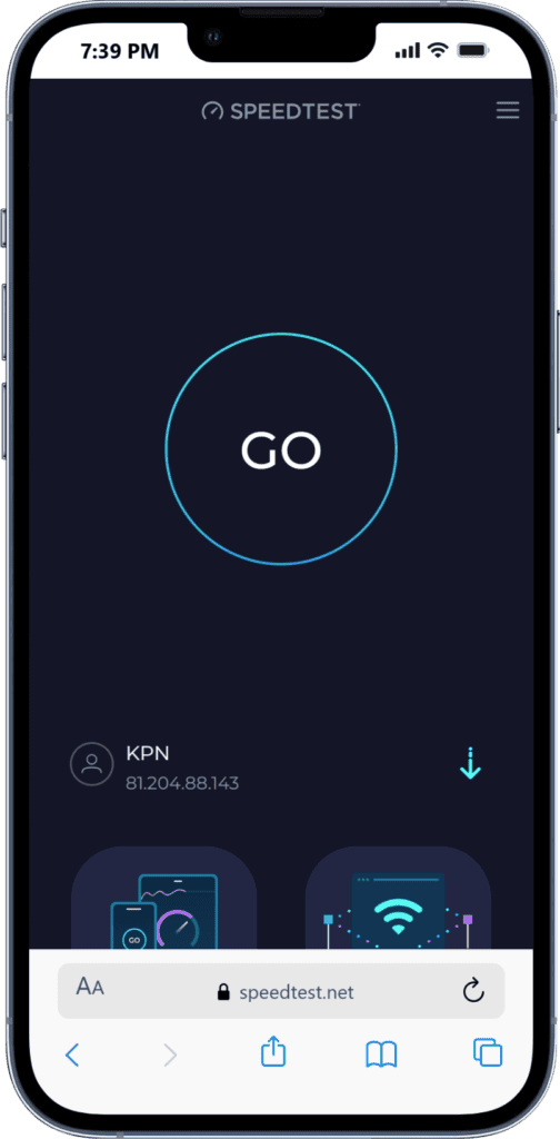 Mobiele snelheidstest met WegwijsAI voor optimale internetverbinding.