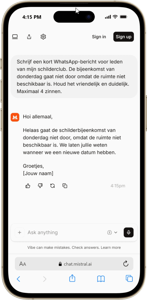 AI-chat app voor snelle communicatie en hulp.