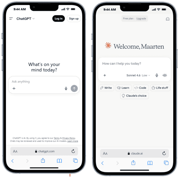 AI chat en assistentie via ChatGPT op smartphones voor snelle antwoorden en hulp.