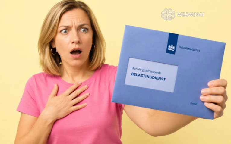 Verraste vrouw houdt brief van de Belastingdienst met schokreactie.