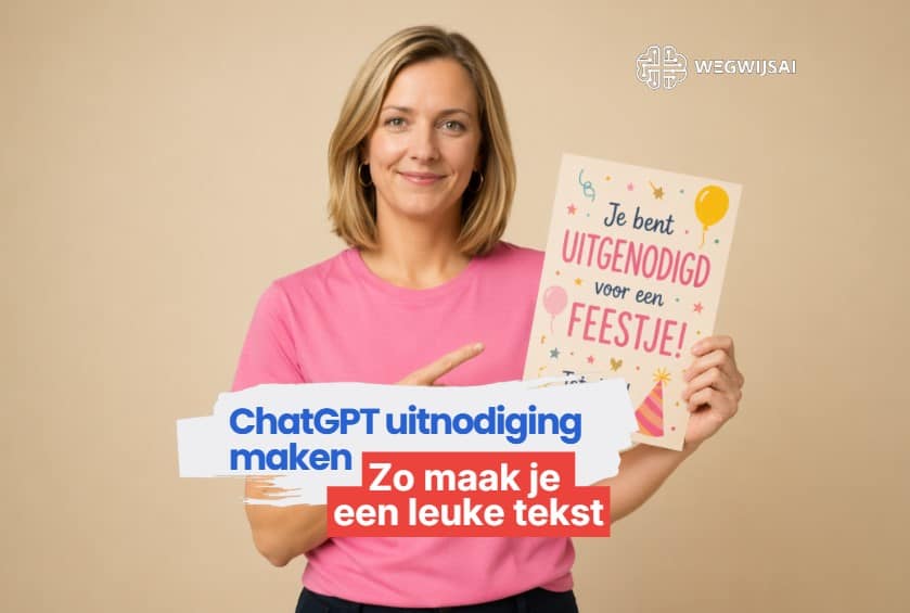 Vrouw maakt met ChatGPT een uitnodiging voor een feest op haar telefoon.