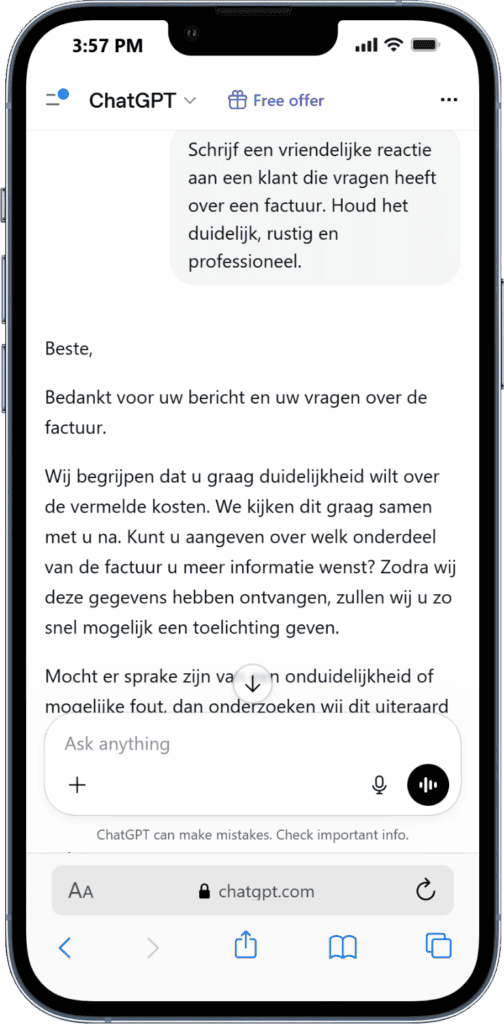 AI-ondersteuning voor klantenservice en factuurvragen via WegwijsAI.