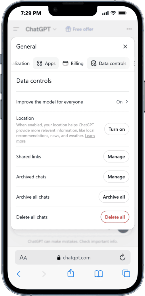 ChatGPT privacy instellingen AI-gestuurde begeleiding voor slimme beslissingen met WegwijsAI, gericht op AI en data-analyse voor.