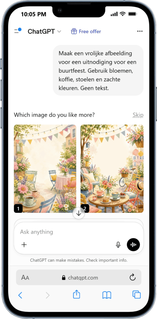 Gezellig buurtfeest met bloemen, stoelen en decoraties voor een uitnodigende sfeer.