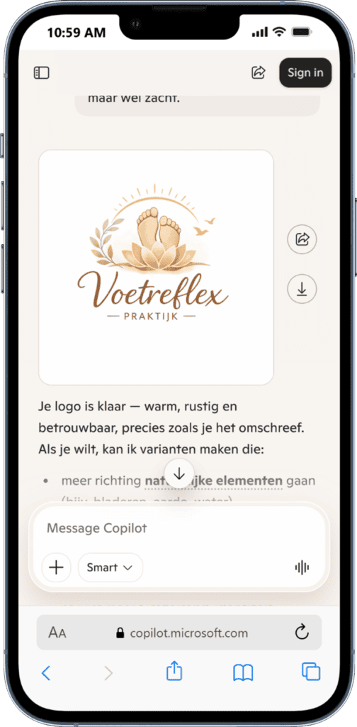 ChatGPT logo maken Logo van Voetreflex Praktijk WegwijsAI met rustgevende kleuren en natuurlijke elementen.