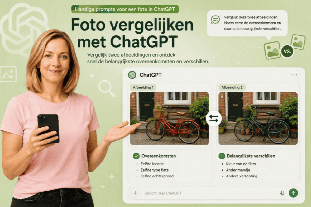 Foto's vergelijken met ChatGPT waarbij twee afbeeldingen worden geanalyseerd op overeenkomsten en verschillen.