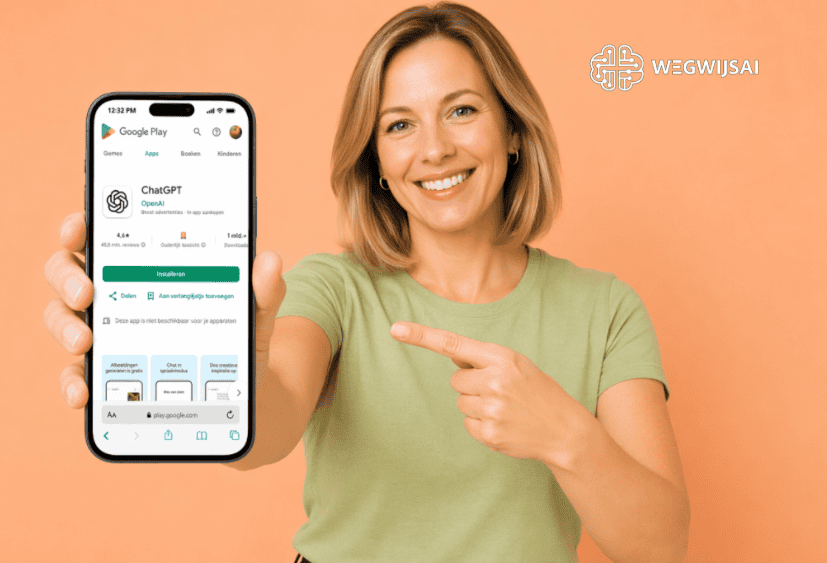 ChatGPT Plus opzeggen Sanne toont smartphone met ChatGPT app, AI-ondersteuning voor digitale vragen.