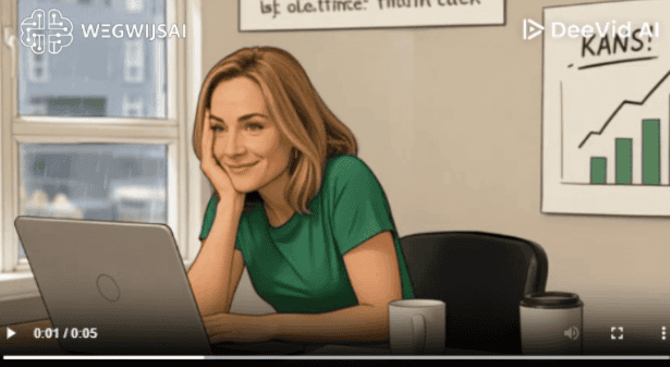 Vrouw die een AI-gebaseerde cartoon maakt op haar laptop.