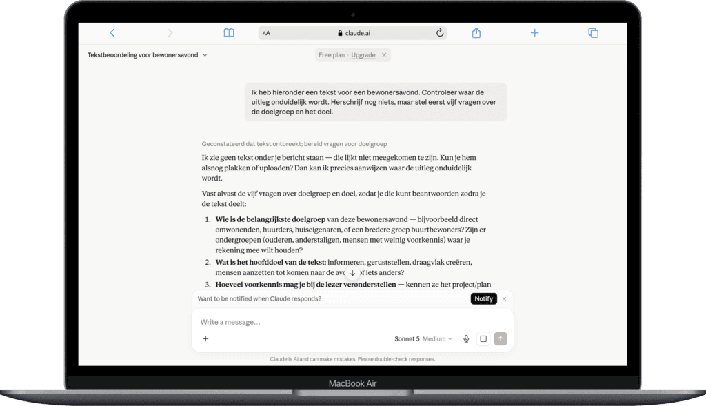 WegwijsAI interface voor het maken van een gratis account en instellen.