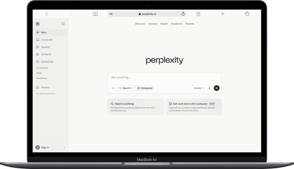 Perplexity scherm