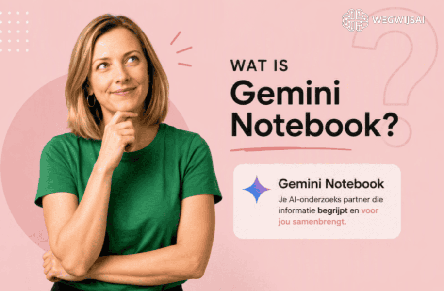 Vrouw denkt na over Gemini Notebook en AI-onderzoeken.