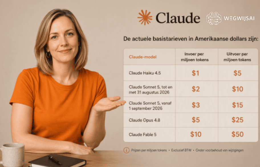 WegwijsAI logo en een vrouw die naar een tabel wijst over AI-investeringen.