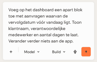 Dashboard van WegwijsAI met opties voor app ontwikkeling en planning.