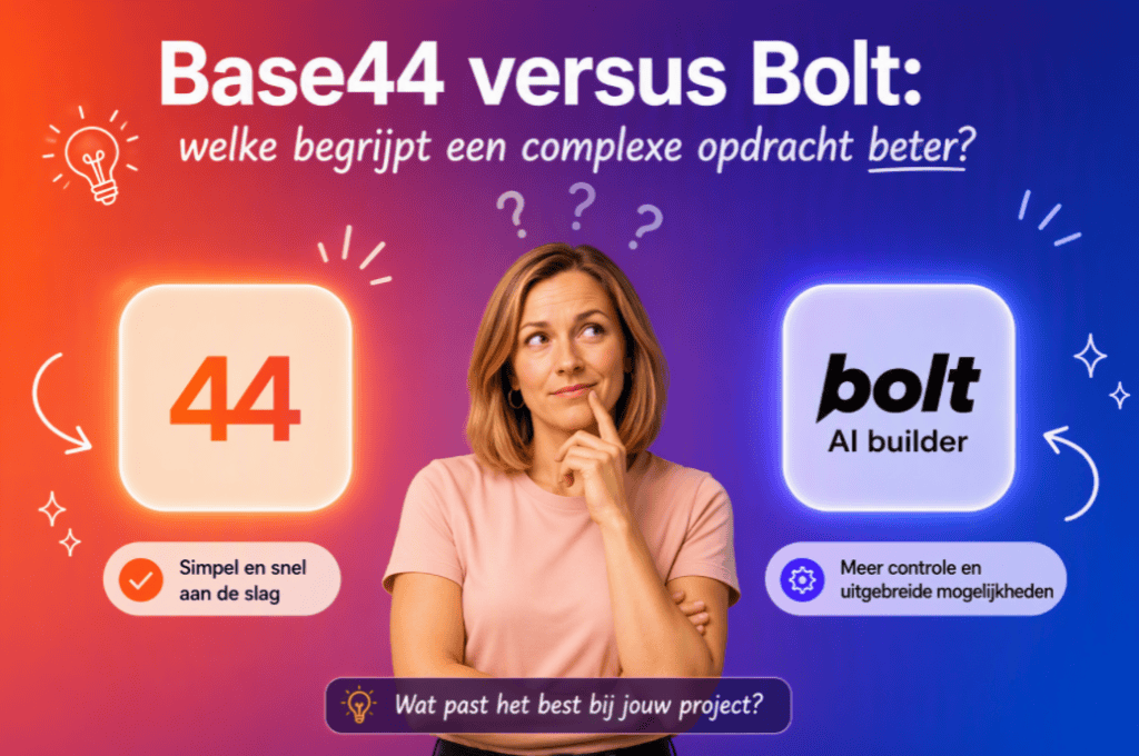 Vergelijking tussen Base44 en Bolt AI app builders voor complexe projecten.