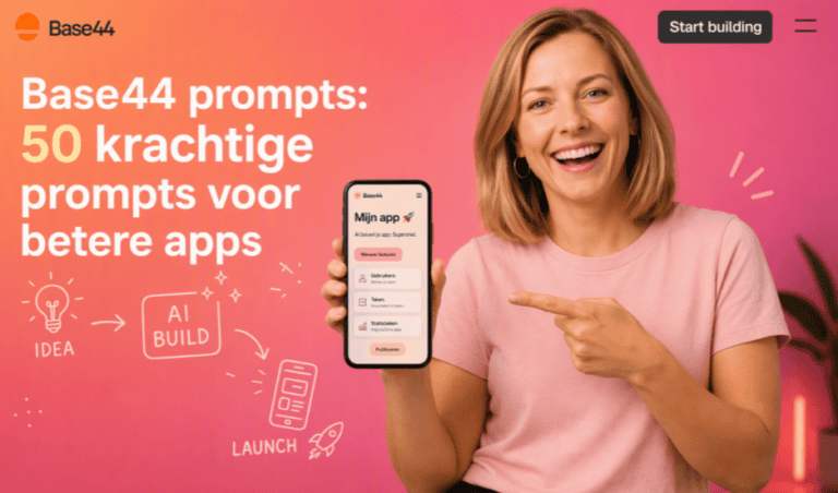 Vrolijke vrouw toont smartphone met AI prompts voor betere apps.