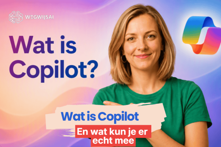 Vrouw met blonde haar en groene trui die uitleg geeft over Copilot.
