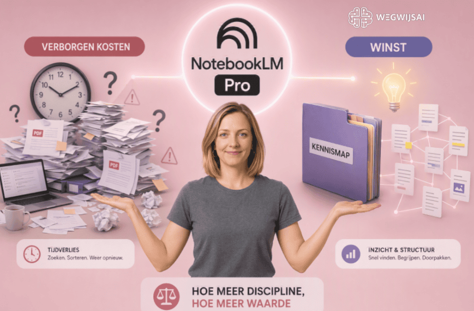 Illustratie van NotebookLM Pro met kosten, winst en discipline.