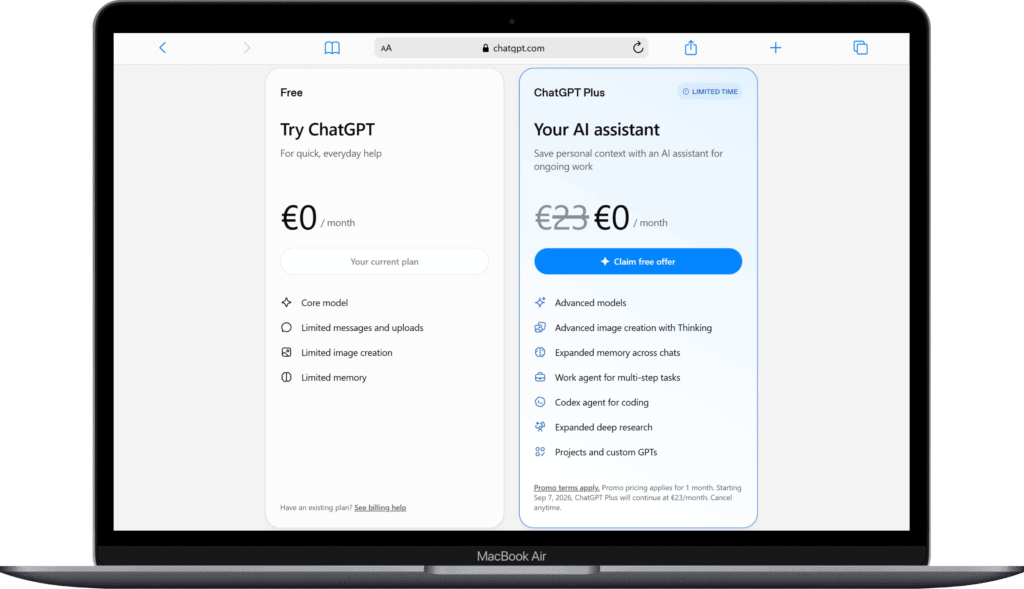 Chatgpt plus aanbieding