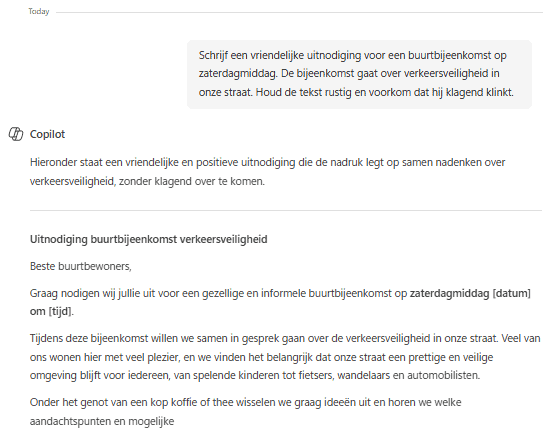 voorbeeld prompt Copilot Gratis