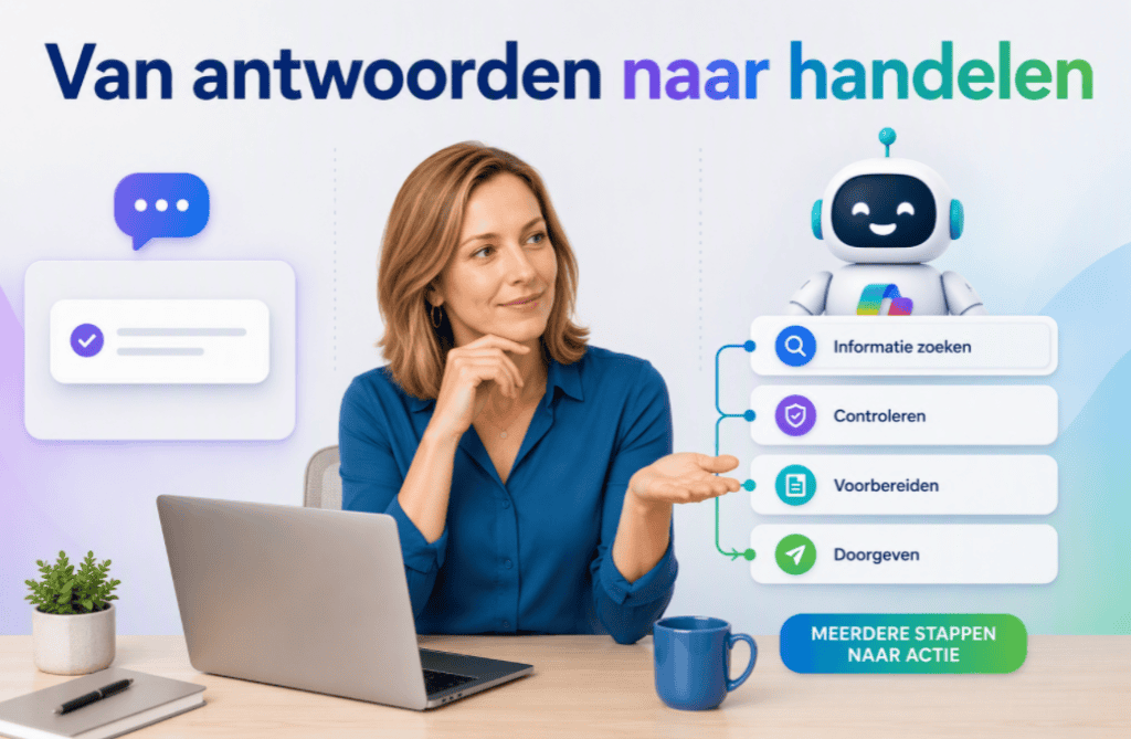 Sanne toont het verschil tussen een chatbot en een Copilot Agent