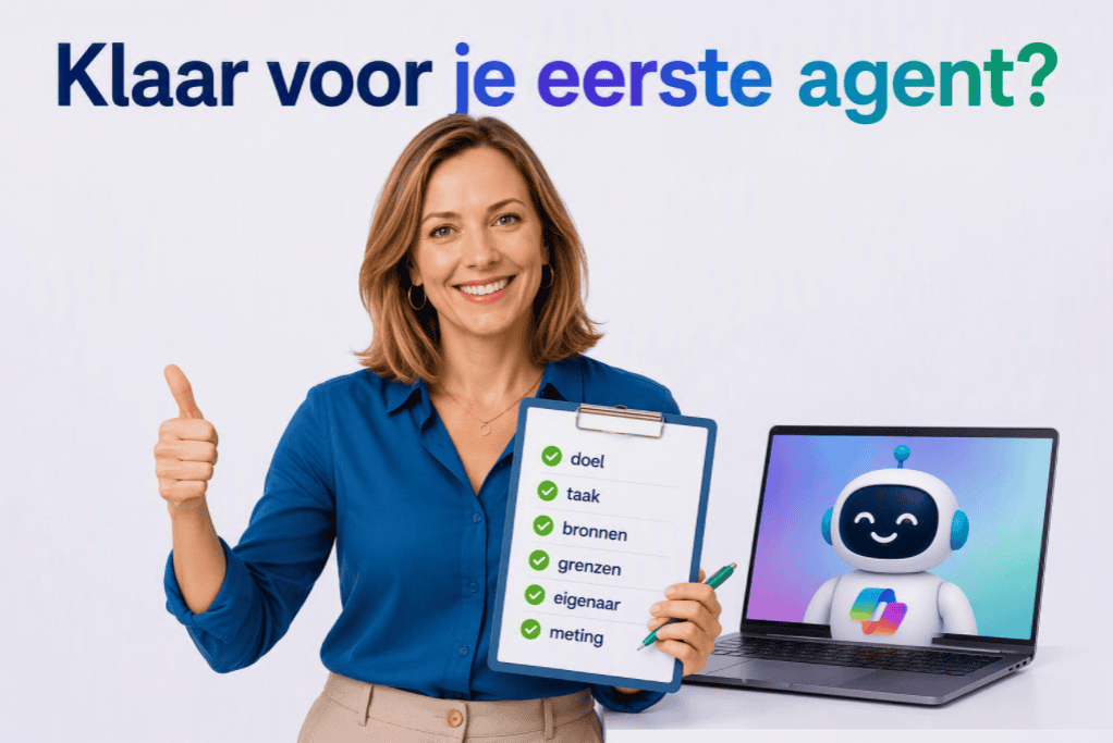 Sanne toont een checklist voor het maken van een eerste Copilot Agent