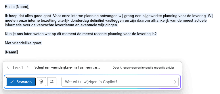 Antwoord prompt email copilot outlook