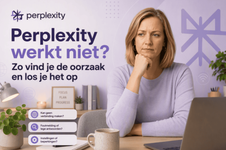 Perplexity werkt niet? Sanne onderzoekt mogelijke oorzaken van een storing of foutmelding in Perplexity vanuit een thuiswerkplek.