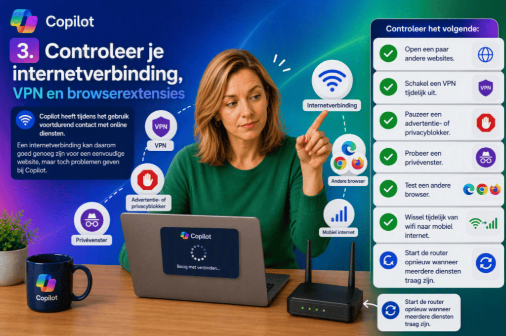 Stap 3 controleer je internet verbinding Copilot blijft laden