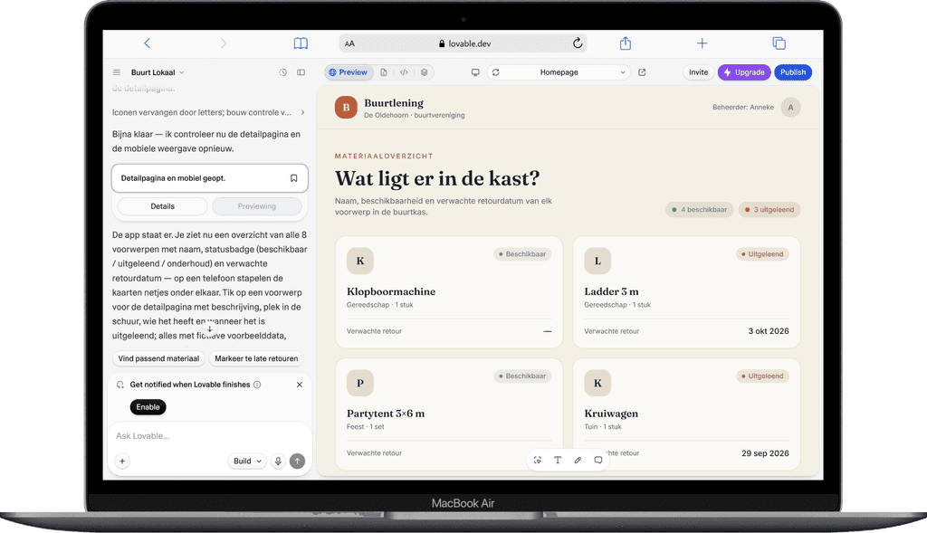 Voorbeeld Lovable screenshot